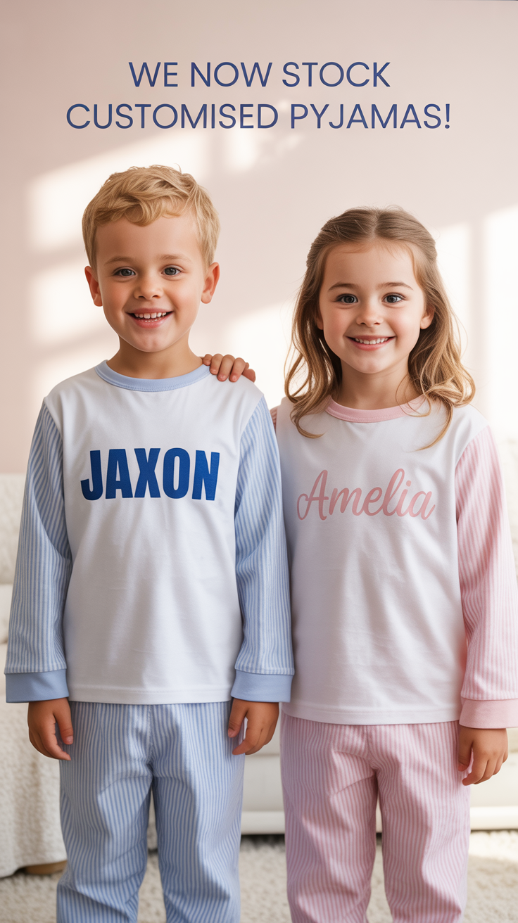 Personalised Kids' Pyjama Set – Pink or Blue Stripe