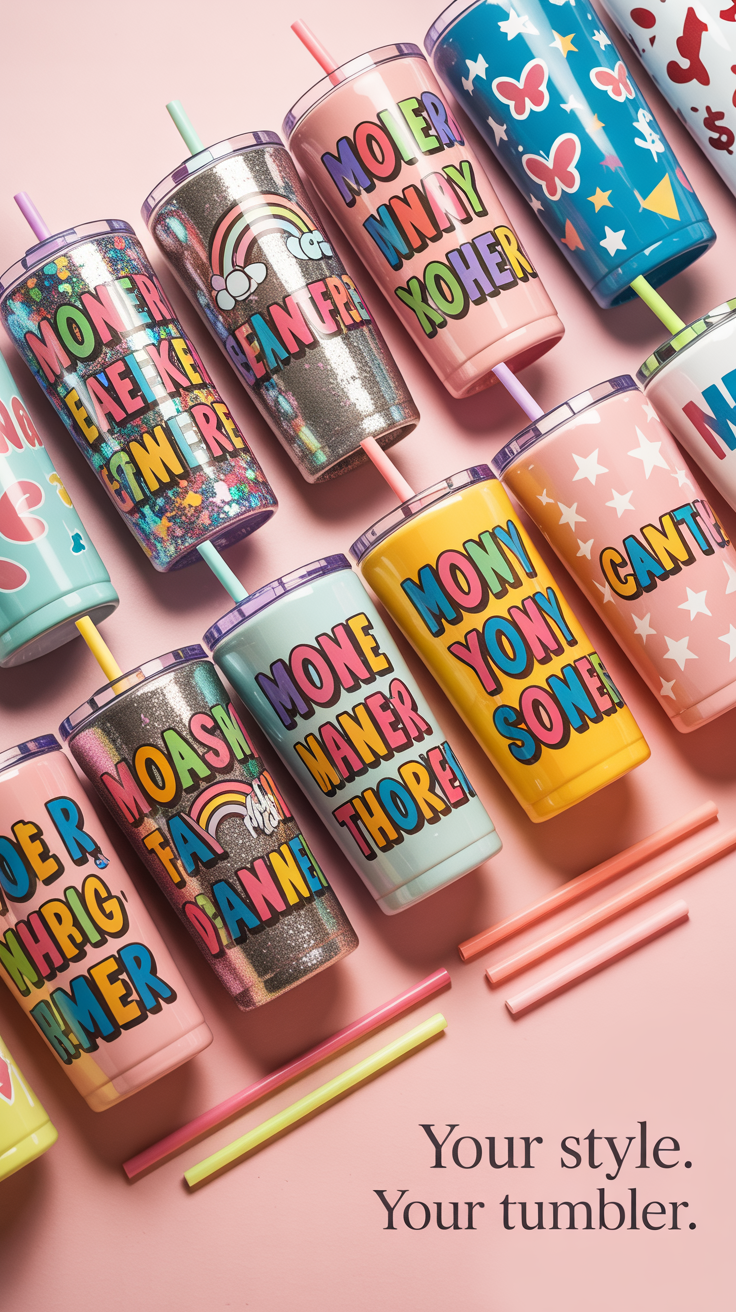 Personalised Stainless Steel Tumblers with Straw